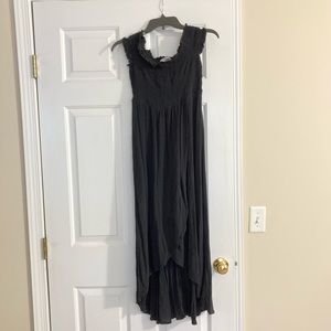 Black off the shoulder maxi high low wrap dress